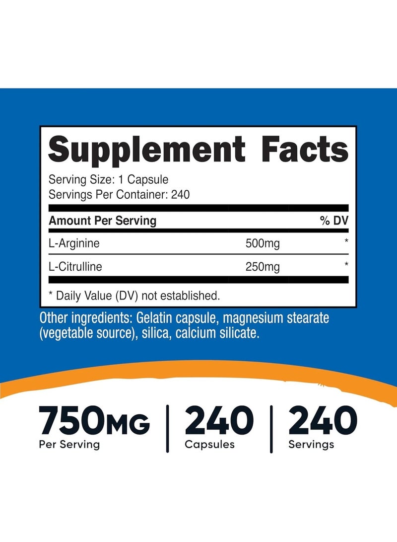 Nutricost, إل-أرجينين + إل-سيترولين، 240 كبسولة - Image 2